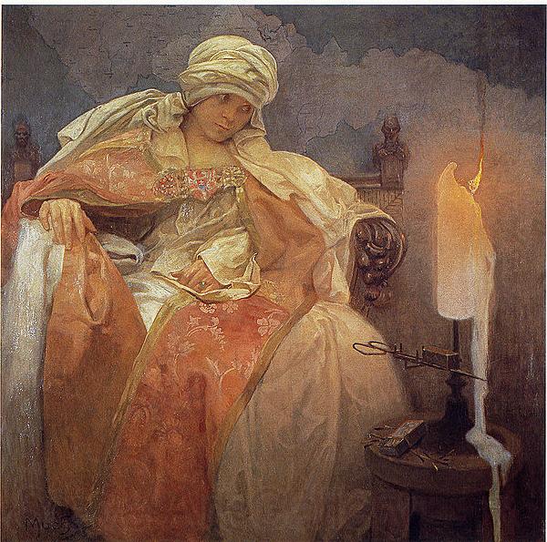 Alphonse Mucha Woman With a Burning Candle